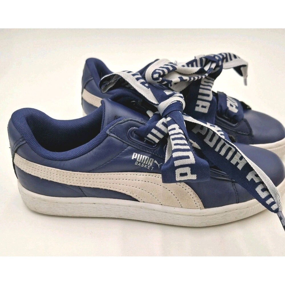 Puma Shoes Women's 7.5 US Basket Heart De Blue/White Leather Sneakers 364082 02 - Picture 3 of 16